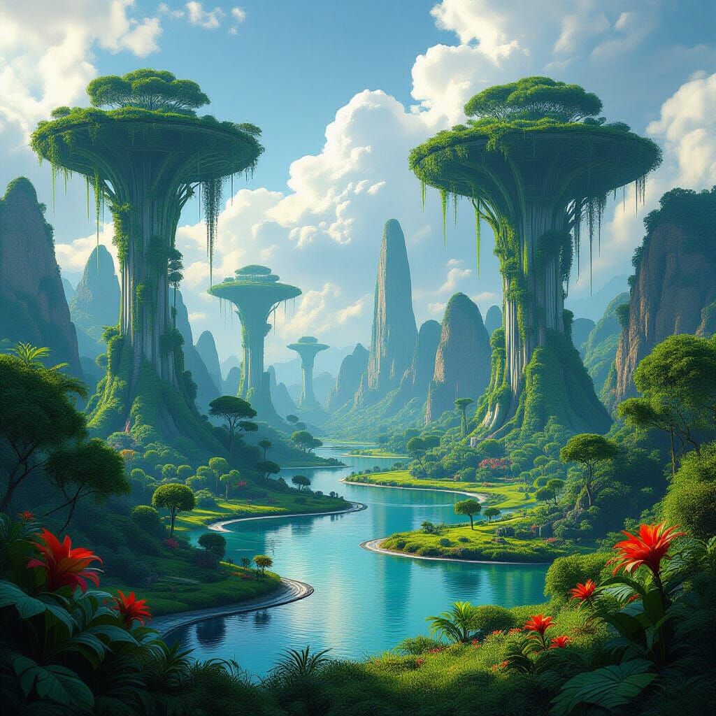 Futuristic Landscape with Exotic Flora in Sci-Fi Style
