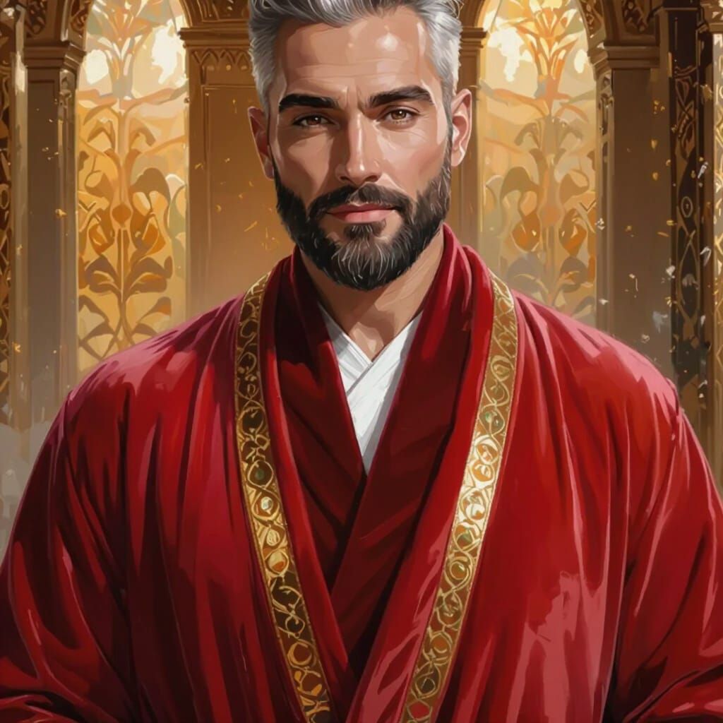 Handsome Bearded Man in Velvet Robe