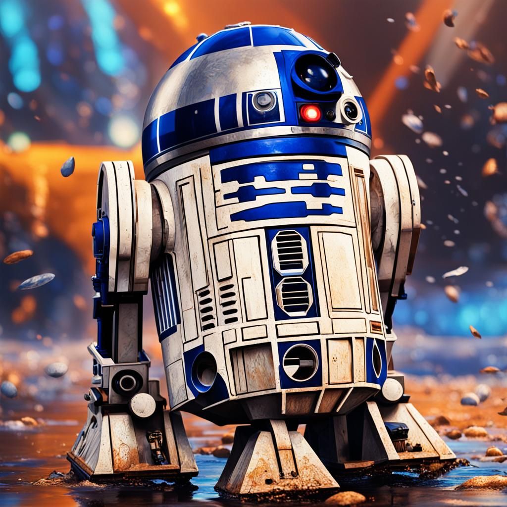Hyperrealistic R2D2 Splash Art Concept