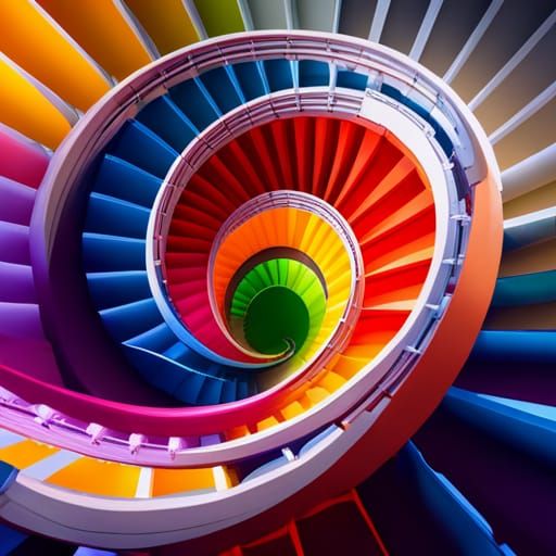 Hyperrealistic Rainbow Spiral Stairs in Splash Art Style