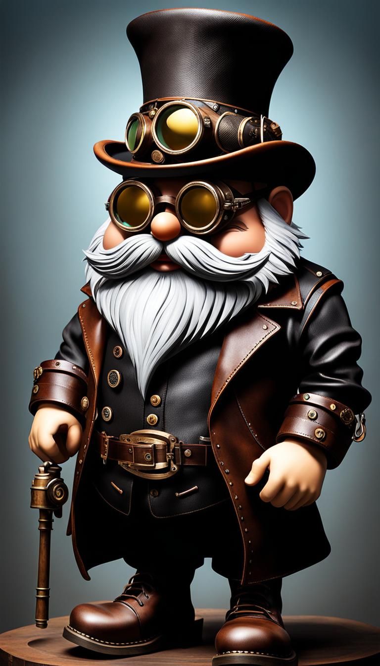 Steampunk Gnome with Lantern in Leather Overalls