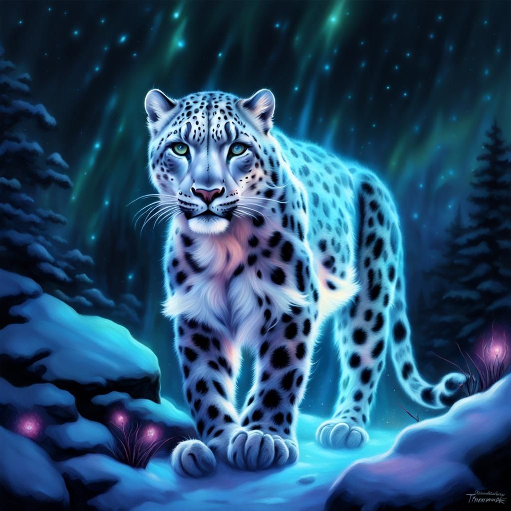 Bioluminescent Snow Leopard in Ethereal Fantasy Style