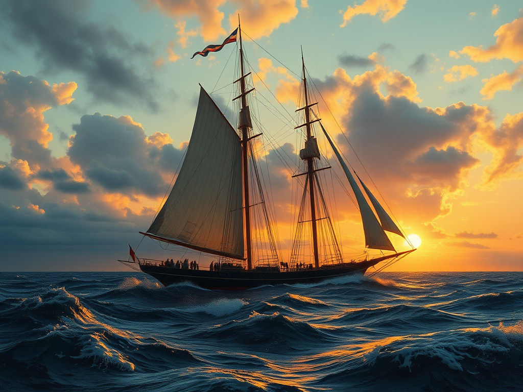 Steel Barque in Pacific Sunrise: Historical Maritime Art