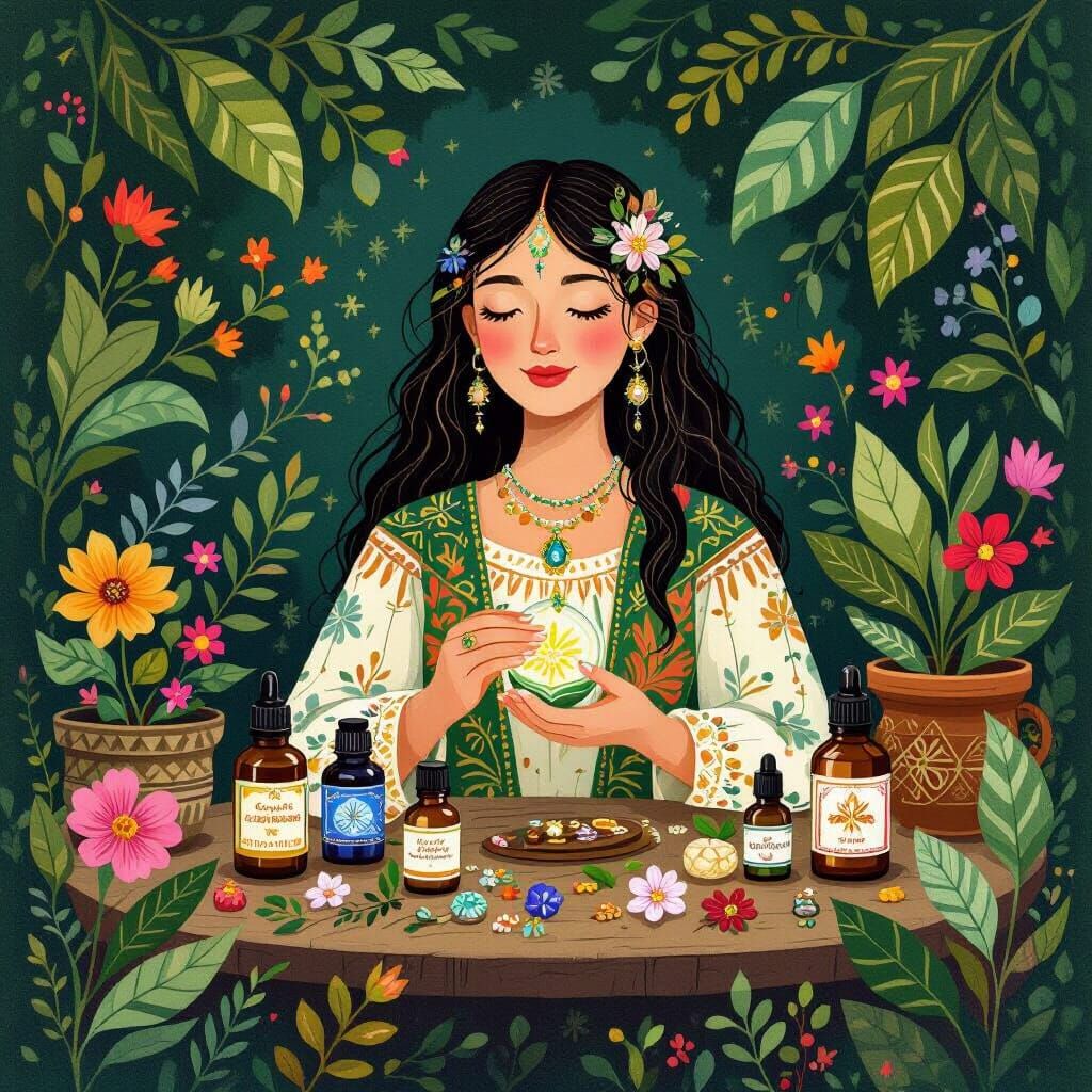 Ethereal Artisan Crafting Spiritual Oils and Jewelry