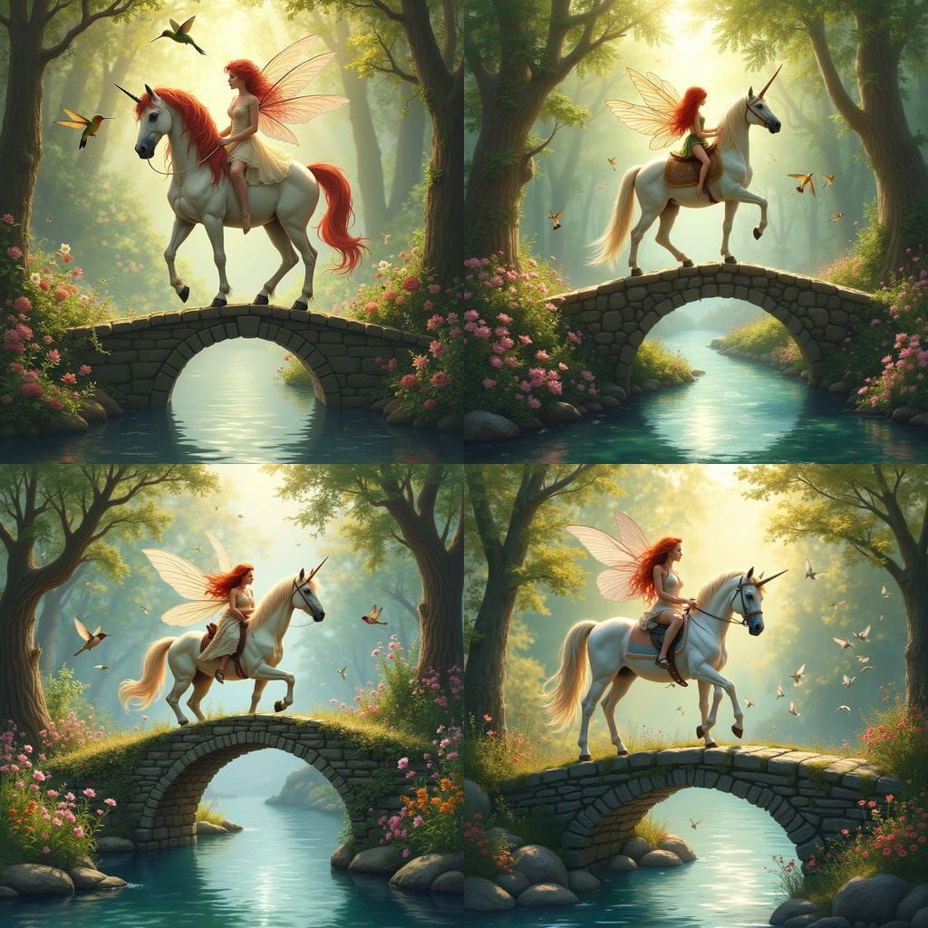 Fairy on Unicorn Over Mystical River