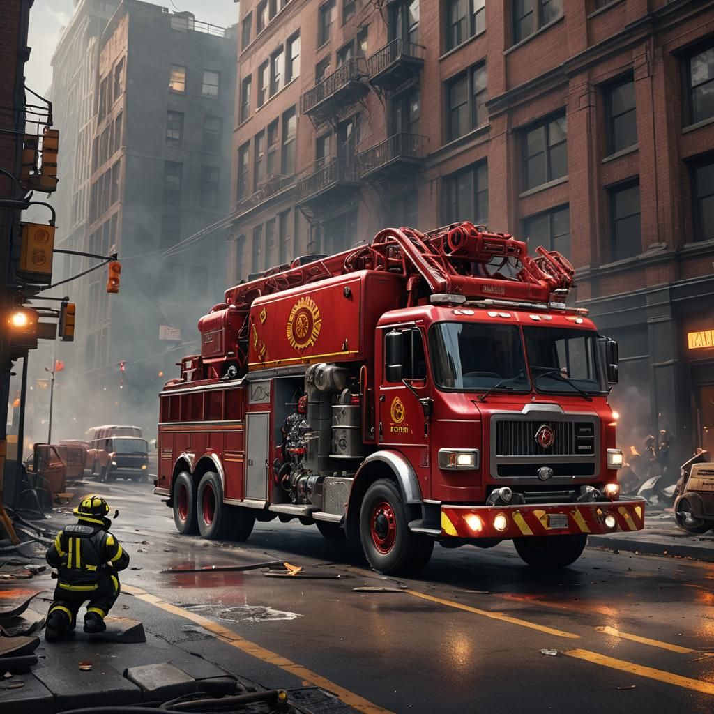 Detailed Die-Cast Hazmat Fire Truck in Digital Painting