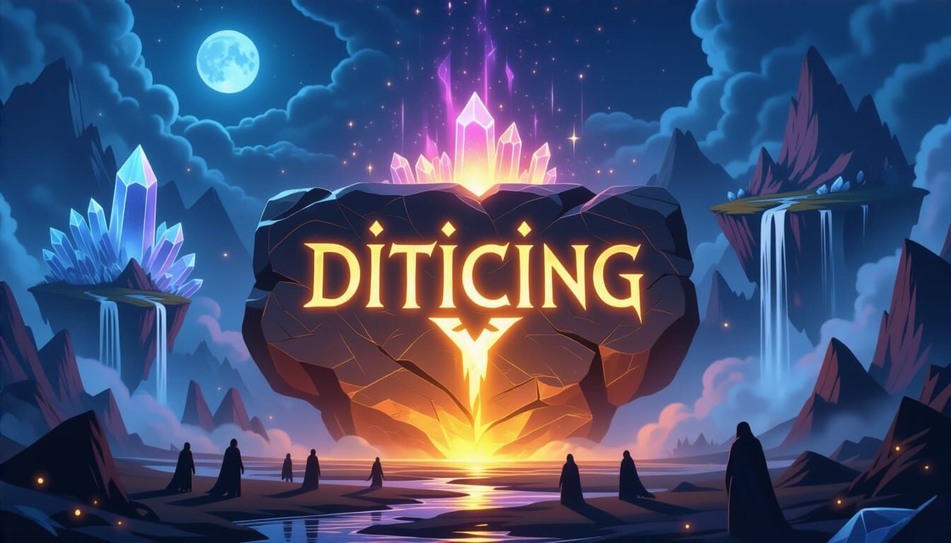 Mysterious Rune "DITICING" Glows in Surreal Fantasy Landscap...