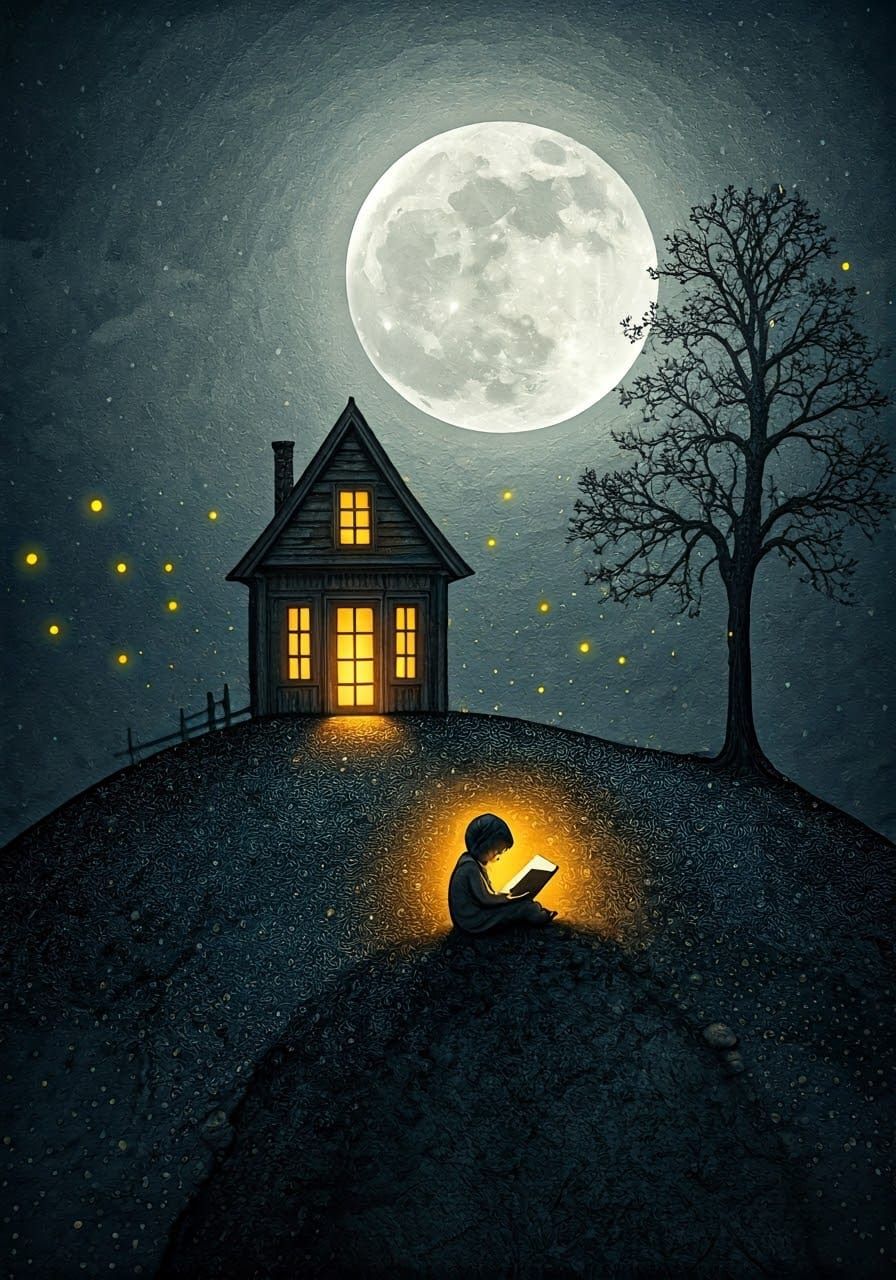 Golden Glow Illuminates Whimsical Nighttime Scene with Readi...