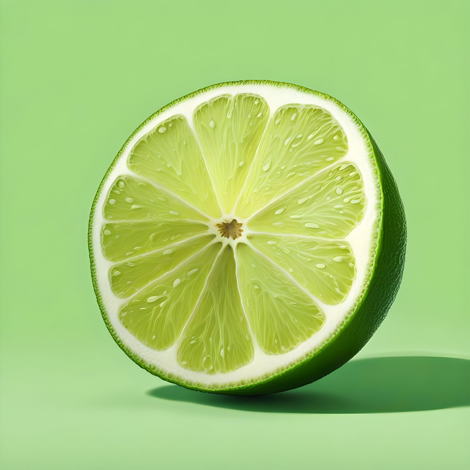Hyperrealistic Lime Slice on Green Surface