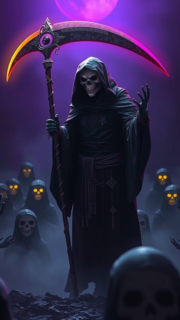 Grim Reaper in Cultural Attire Guiding Souls