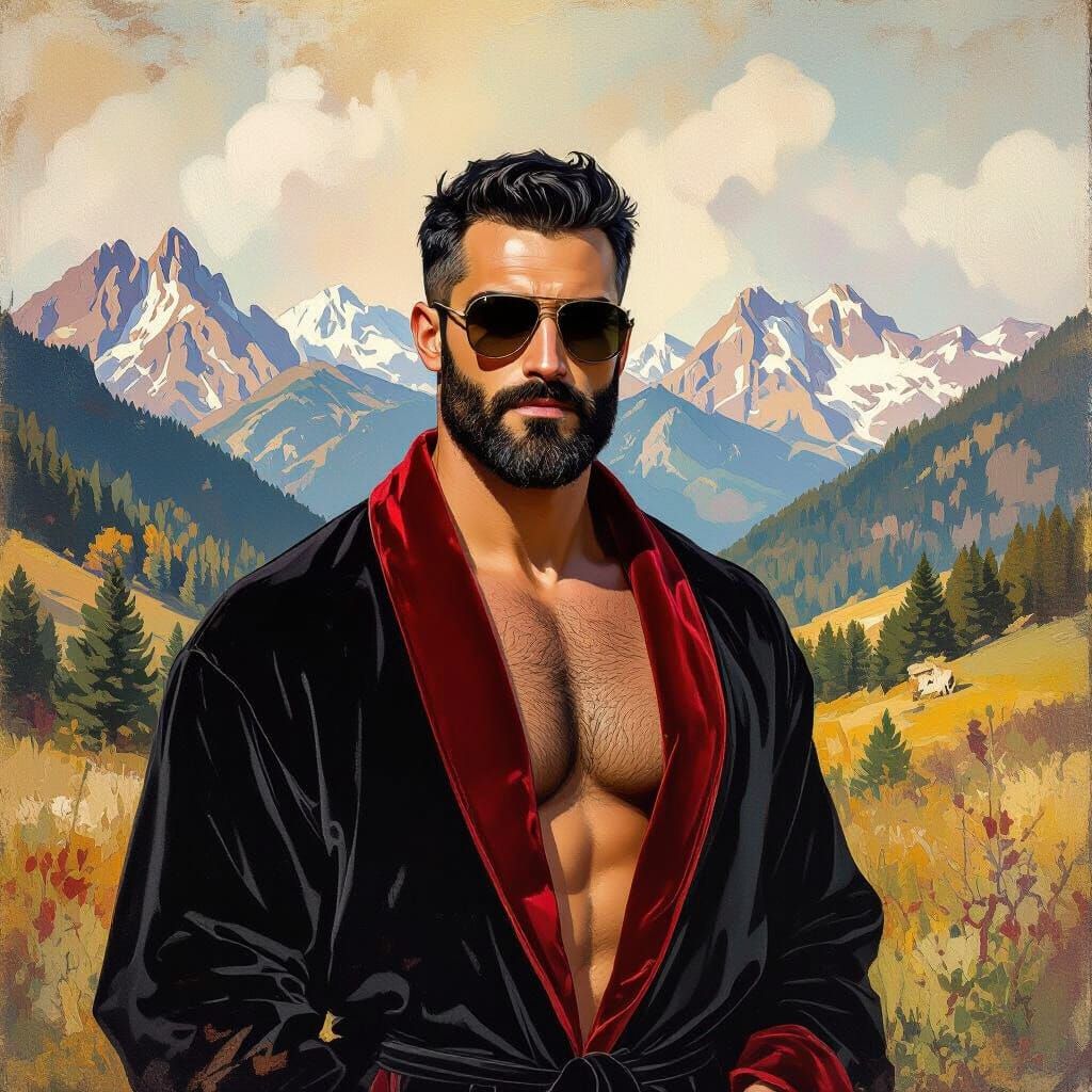 Handsome Man in Velvet Robe, Impressionist Style