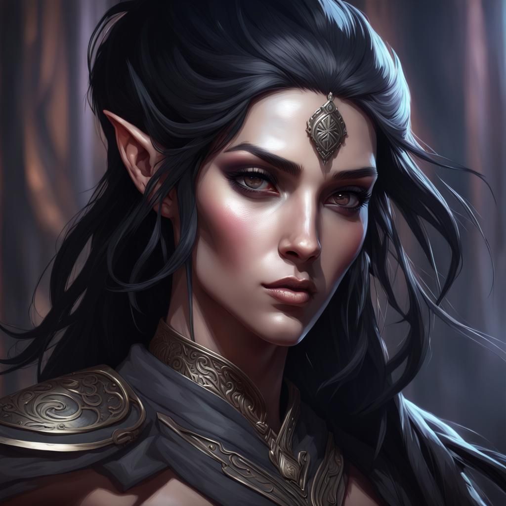 Shadow Elf Portrait in Dark Fantasy Style