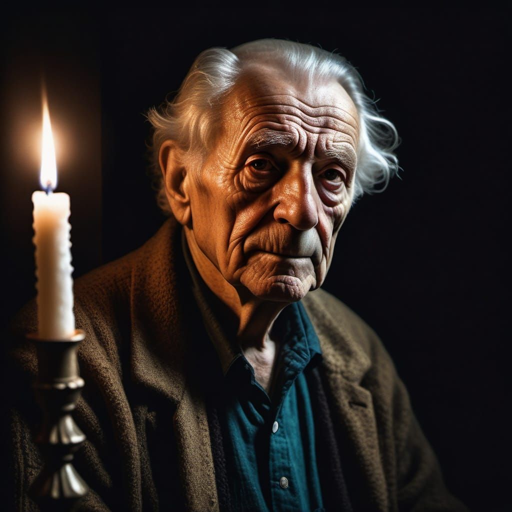 Rembrandt-esque Portrait of Candlelit Elderly Man