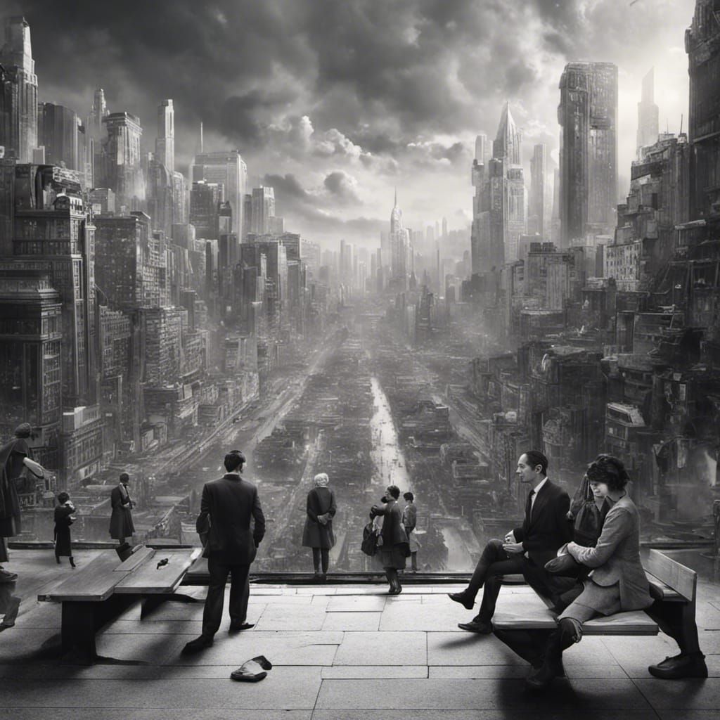 People Staring at City Poster in Matte Painting