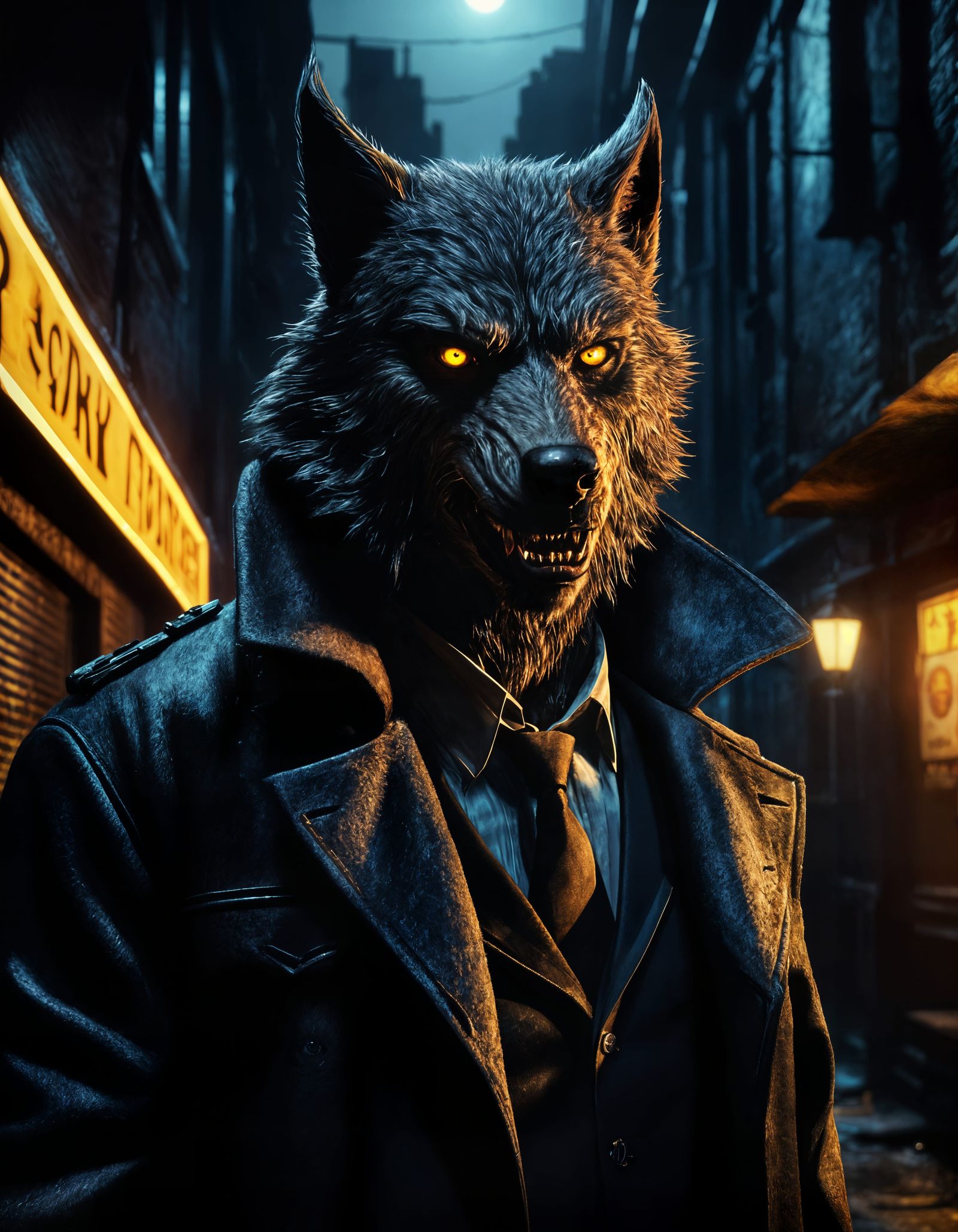 Werewolf Detective in Neo-Noir Alley