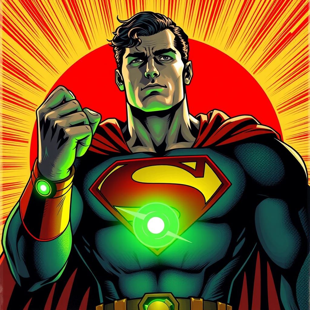 Hercules Superman in Art Deco Style with Green Lantern Ring