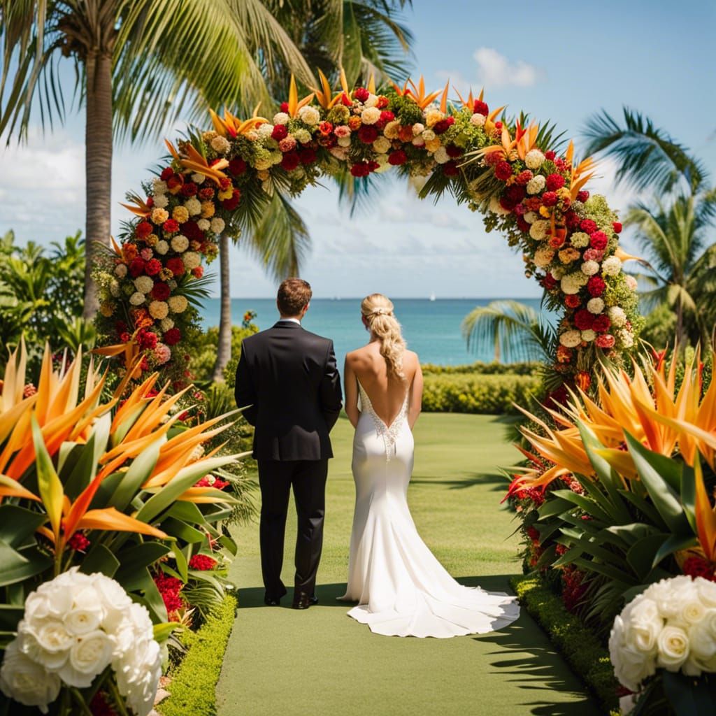Groom Awaits Bride in Tropical Garden Wedding