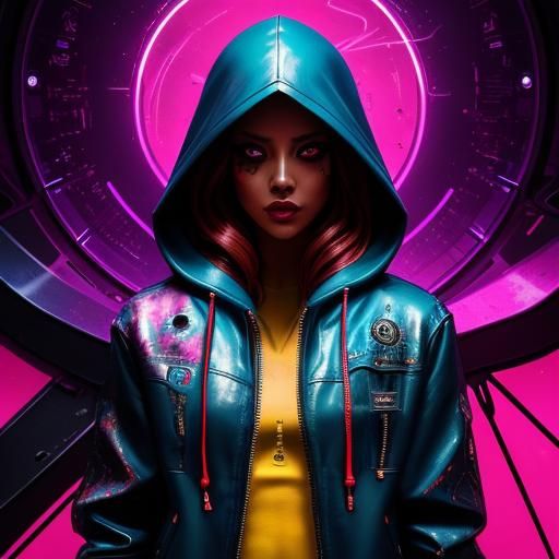 Abstract Mall Scene in Miami with Cyborg Bartender