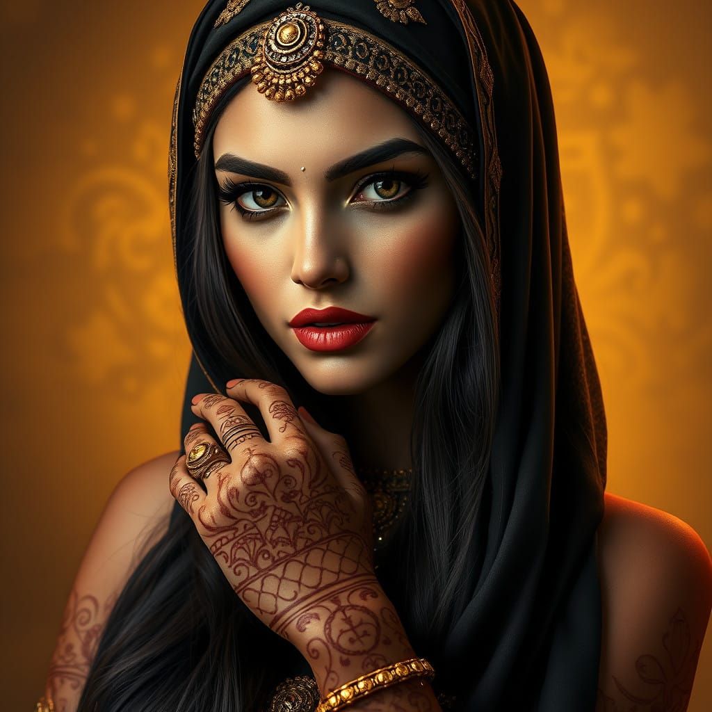 Regal Woman with Golden Opulence