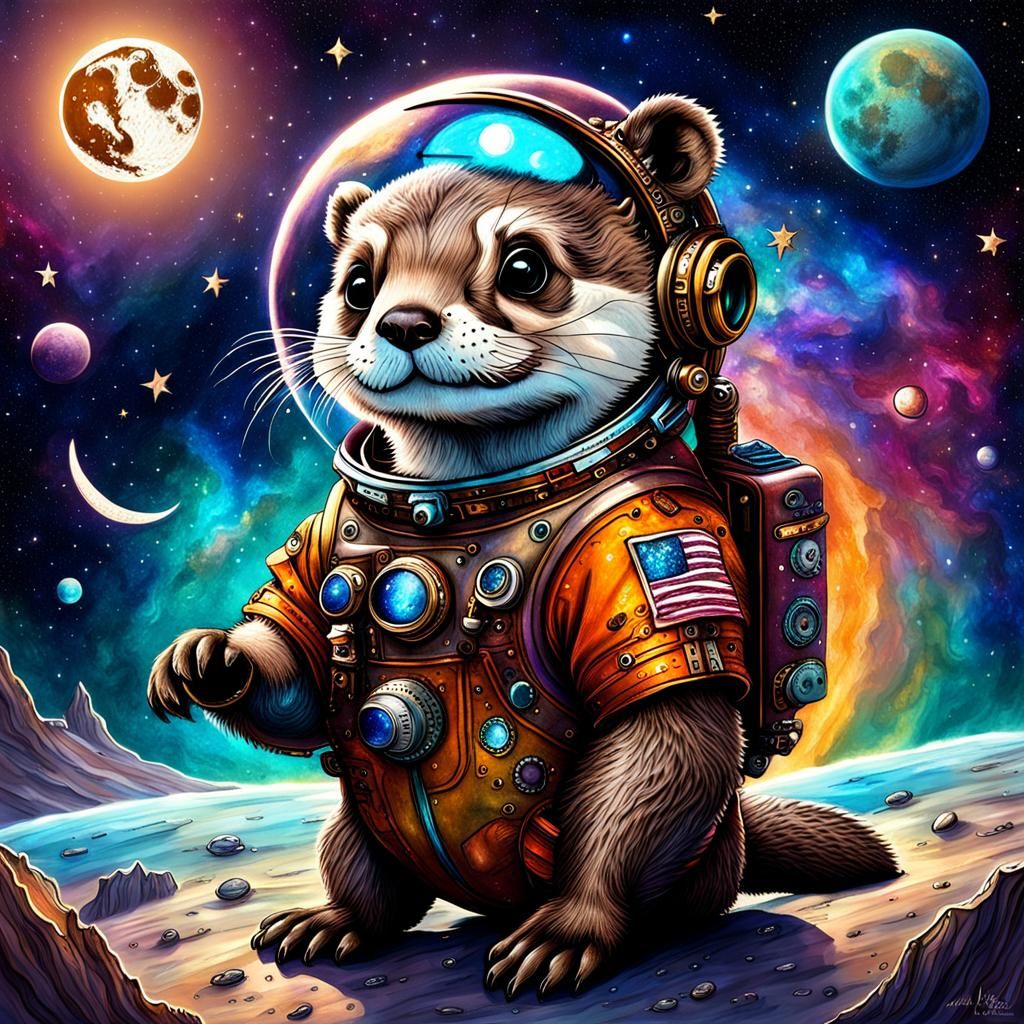 Astronaut Steampunk Otter on Moonwalk