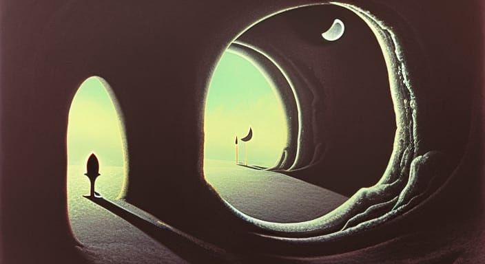 Eerie Surreal Dark Fantasy Landscape with Skulls