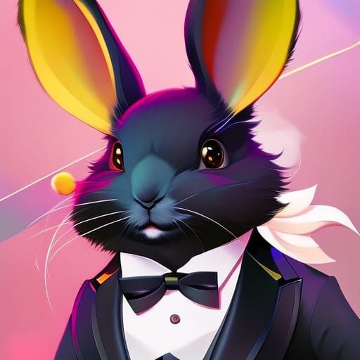 Bunny in Tuxedo Smoking Cigar, Digital Art