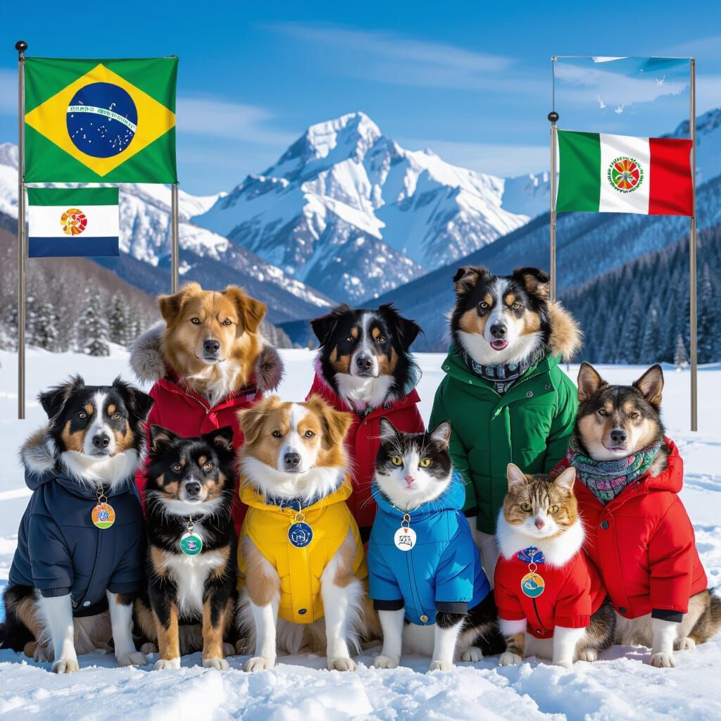 Pets in Winter Park Displaying National Flags