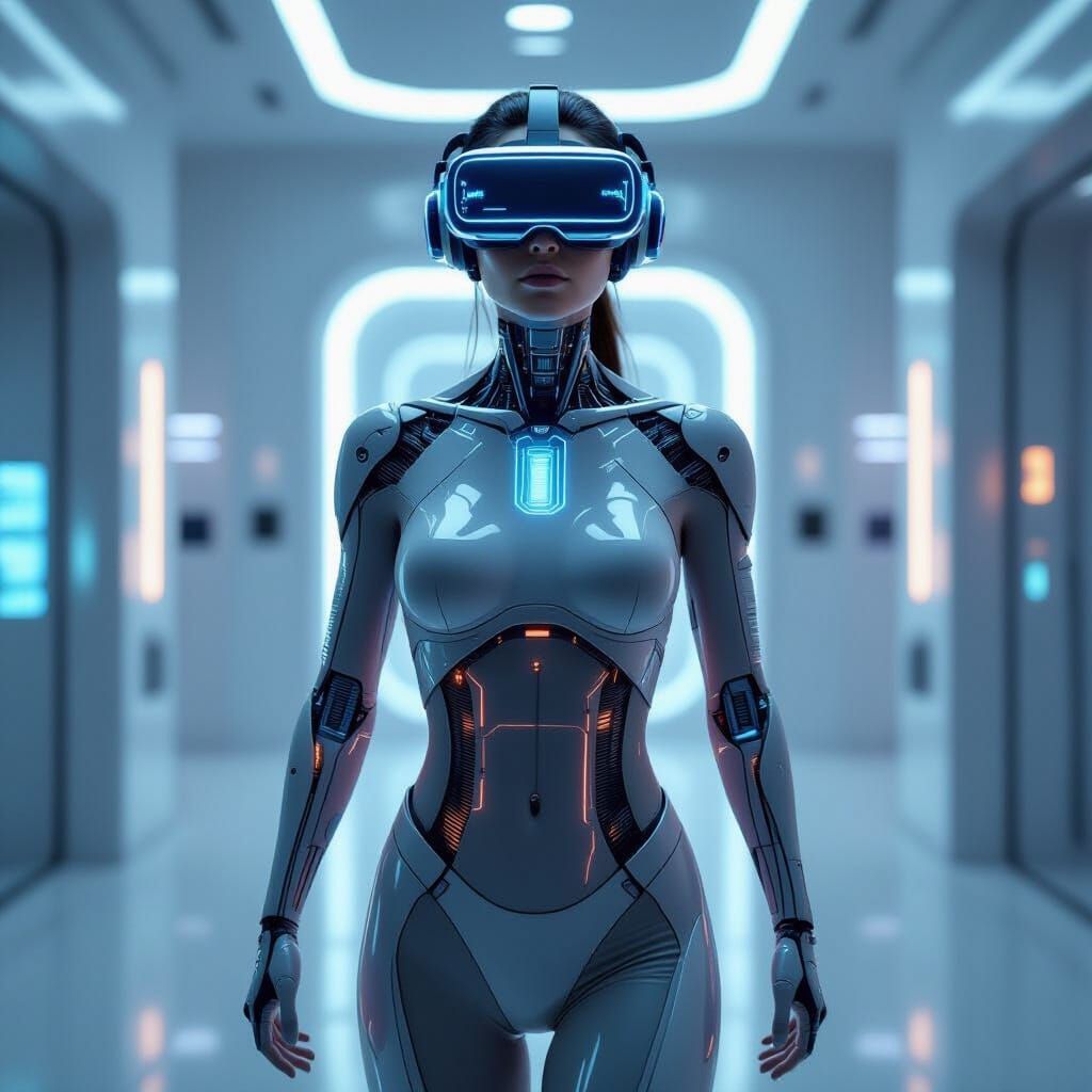 Futuristic Human with Neural Circuits and Biomechanical Impl...