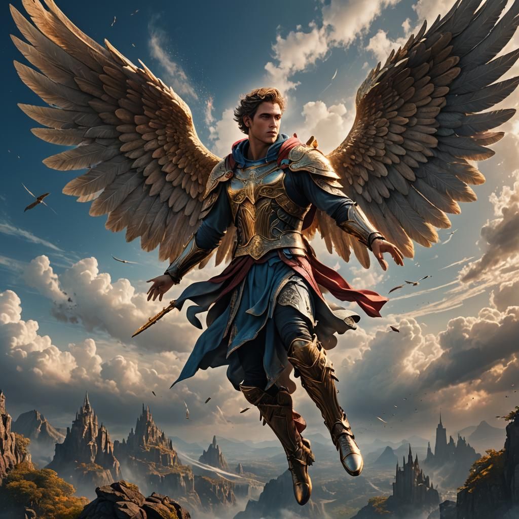 Male Angel Flying: Detailed Matte Painting