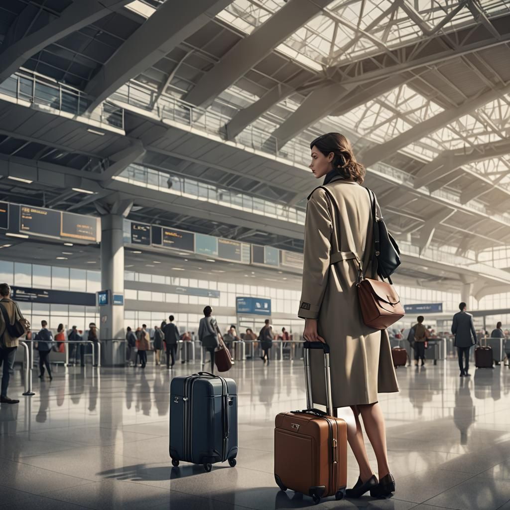 Woman at Airport Claiming Luggage: Matte Painting