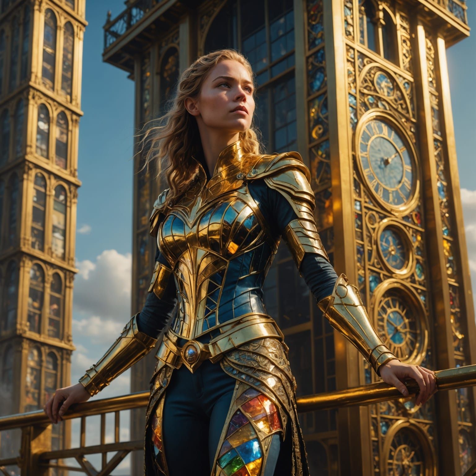 Bryanna on Gold Tower: Hyperrealistic Digital Art