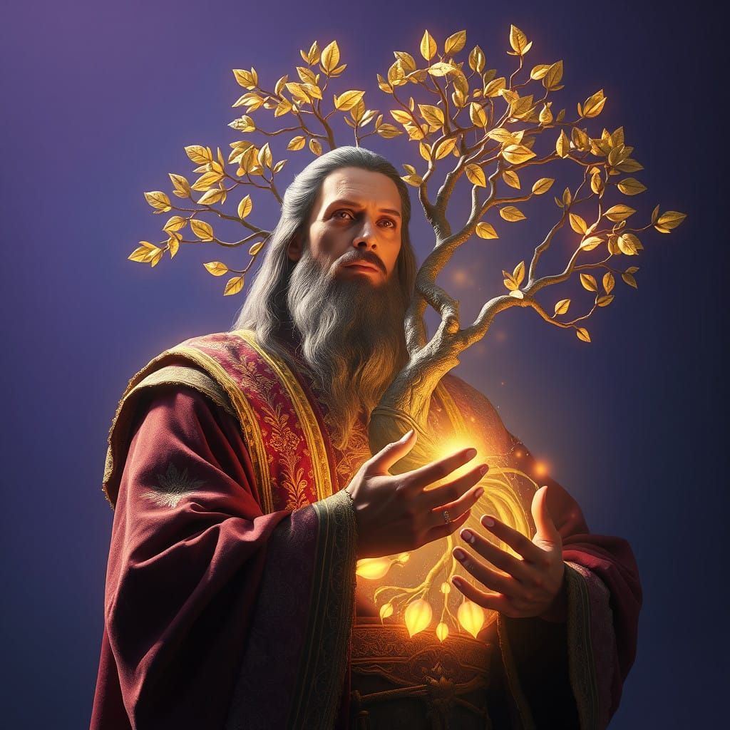 Wisdom, a Tree of Life in Vivid Fantasy Landscape