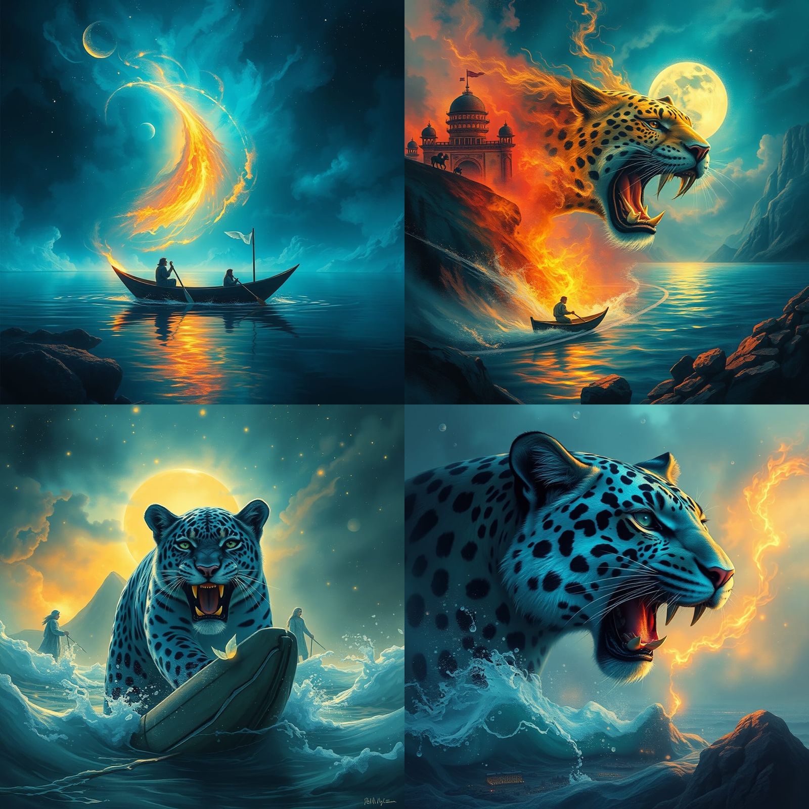 Surreal Shaman Leopard Navigating Time's Ocean