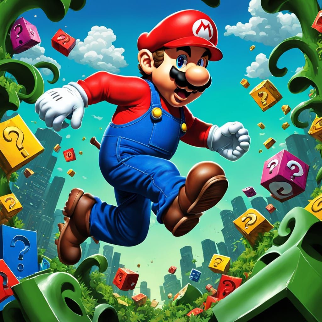 Mario Jumps Through a Lush Green Pipe in Dynamic Comic Book....