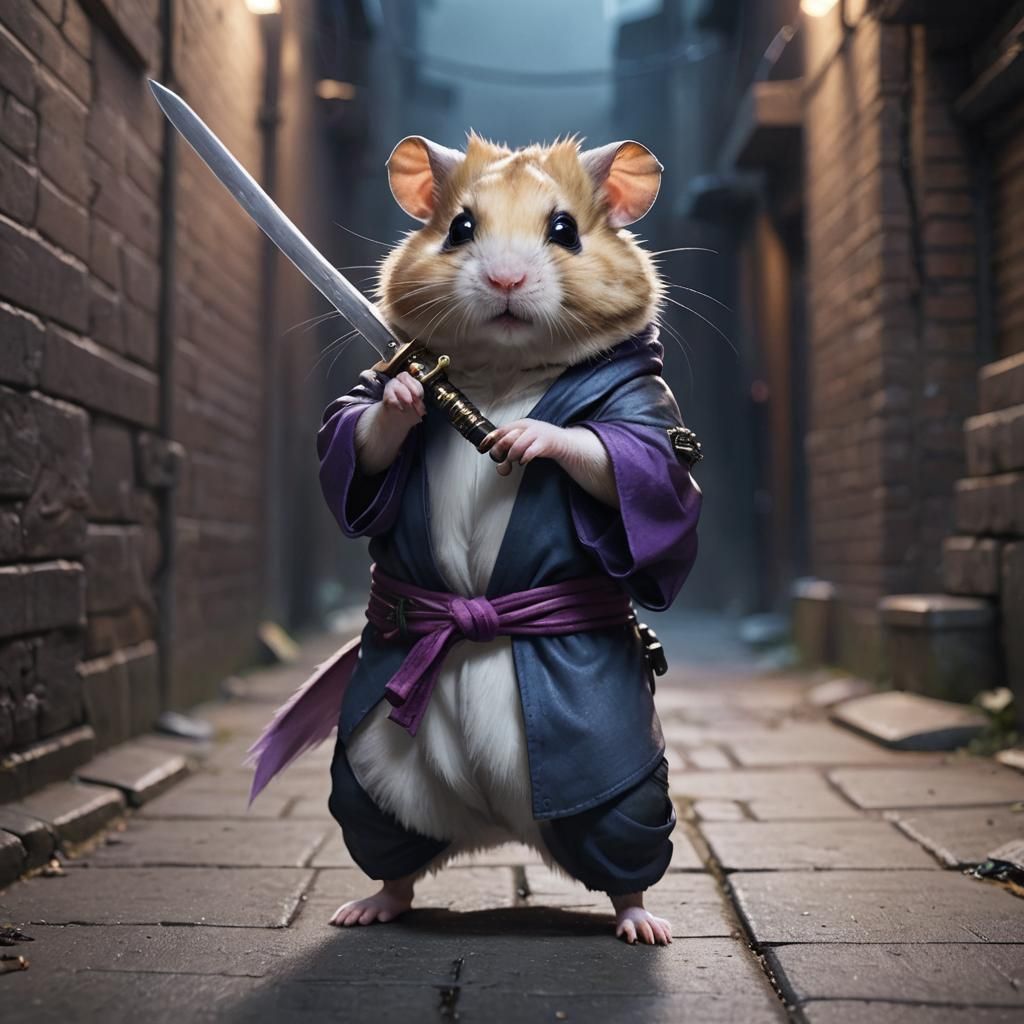 Hamster Ninja Concept Art in Dark Alleyway