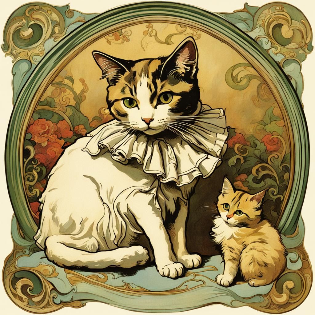 Victorian Cat in Art Nouveau Style