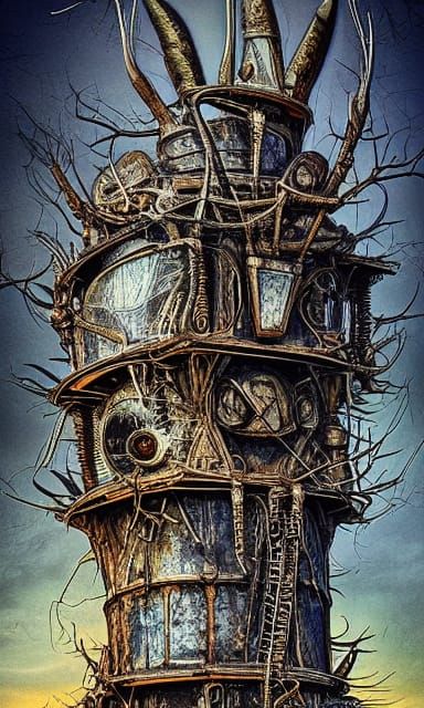 Alien Scrap Tower in Photoillustration Style