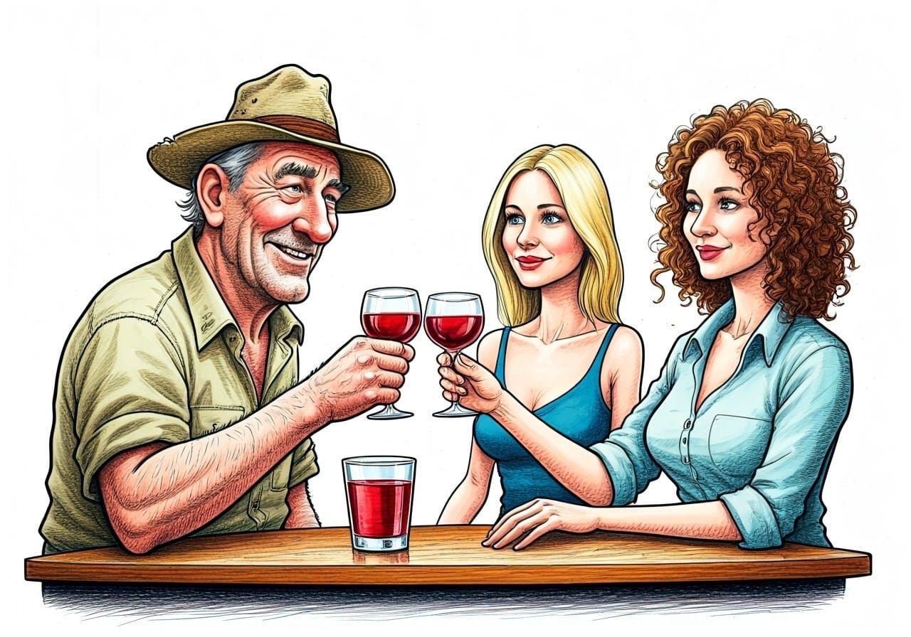 Humorous Cartoon of South African Wine Toast