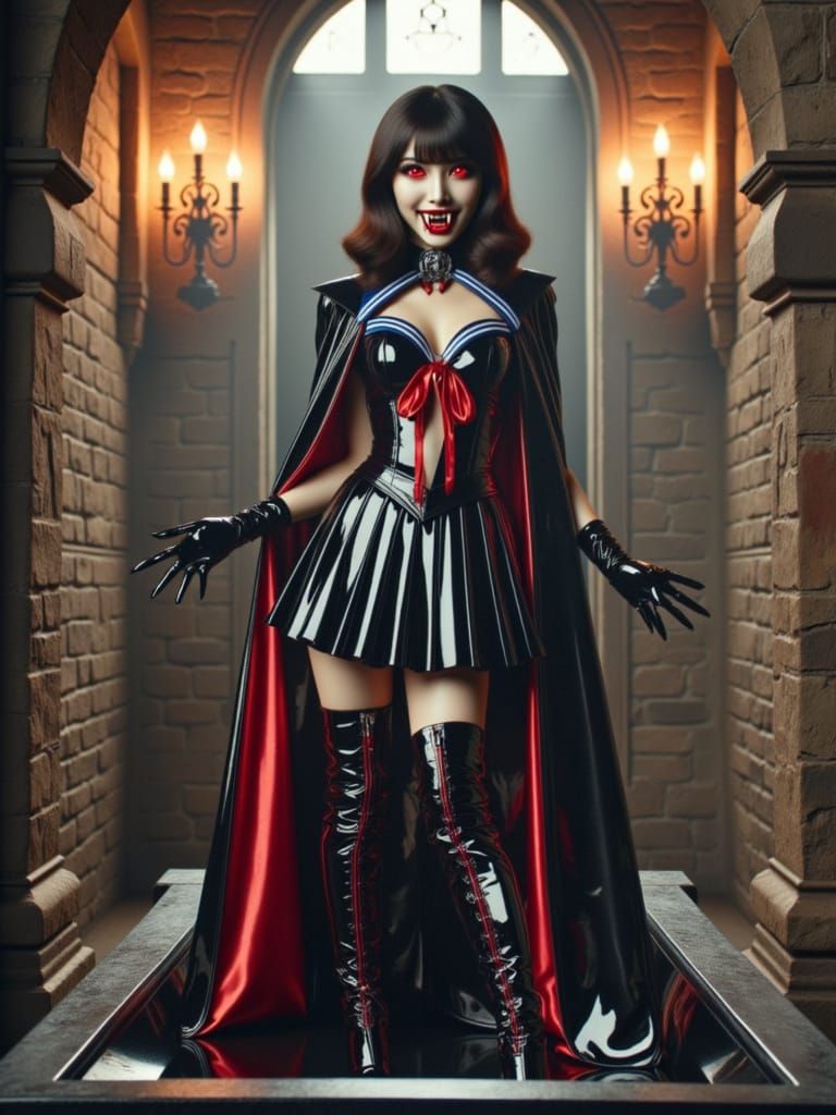 Gothic Vampire Emerges from Medieval Castle Coffin