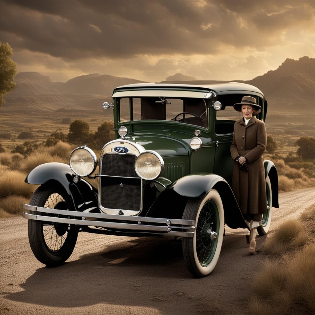 Model A Ford with Man and Woman: Matte Painting