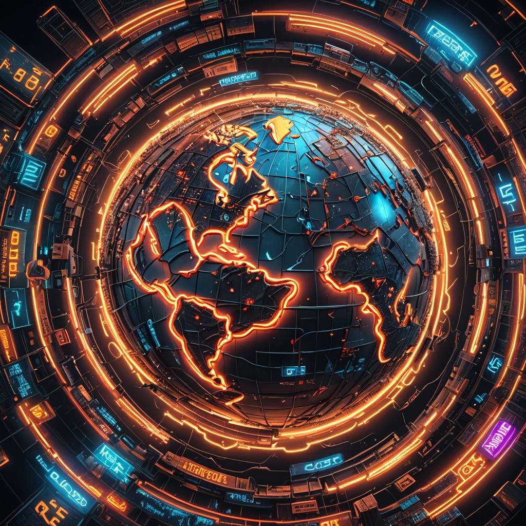 Hyperrealistic Neon Internet Surrounds Earth