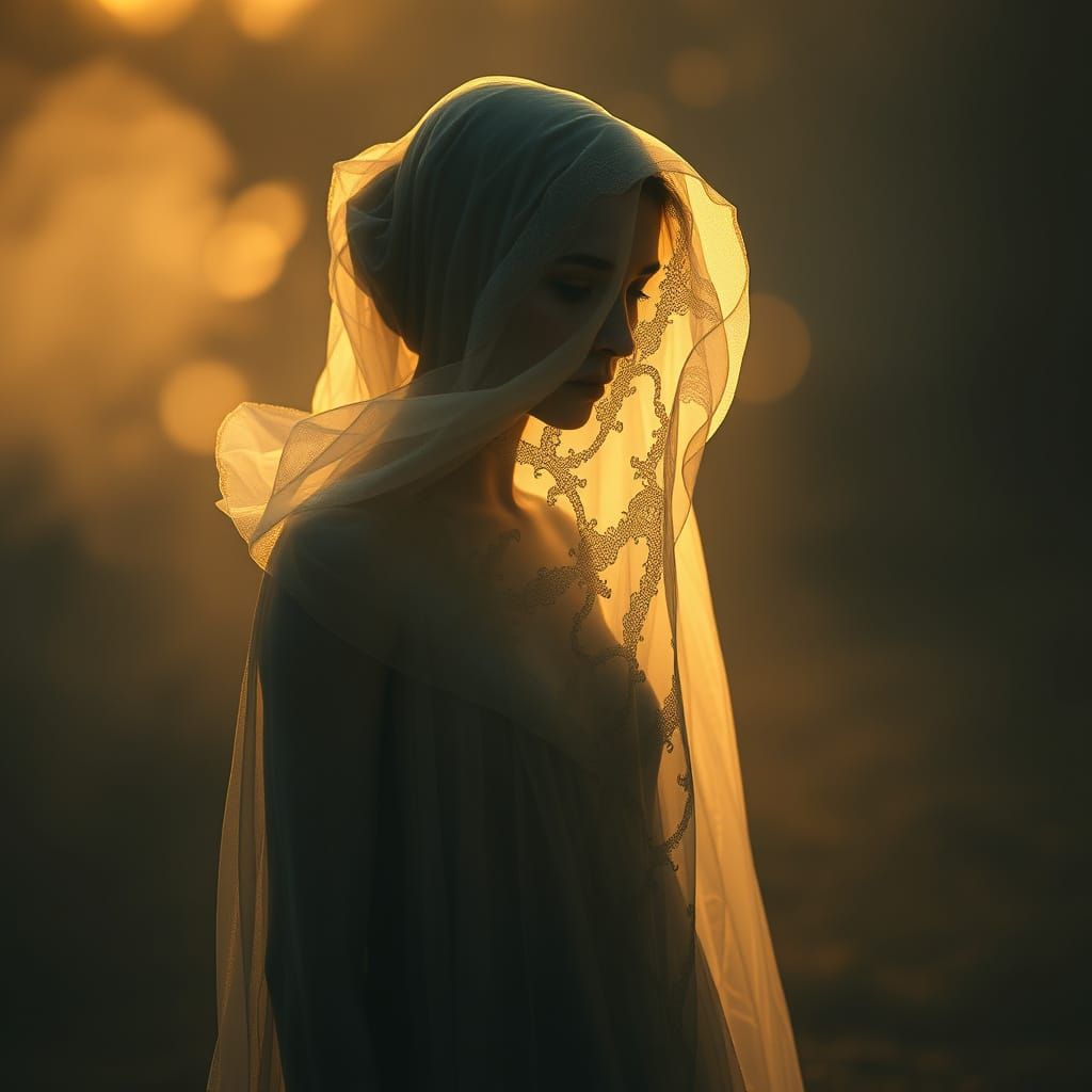 Ethereal Mysterious Woman in Soft Morning Light
