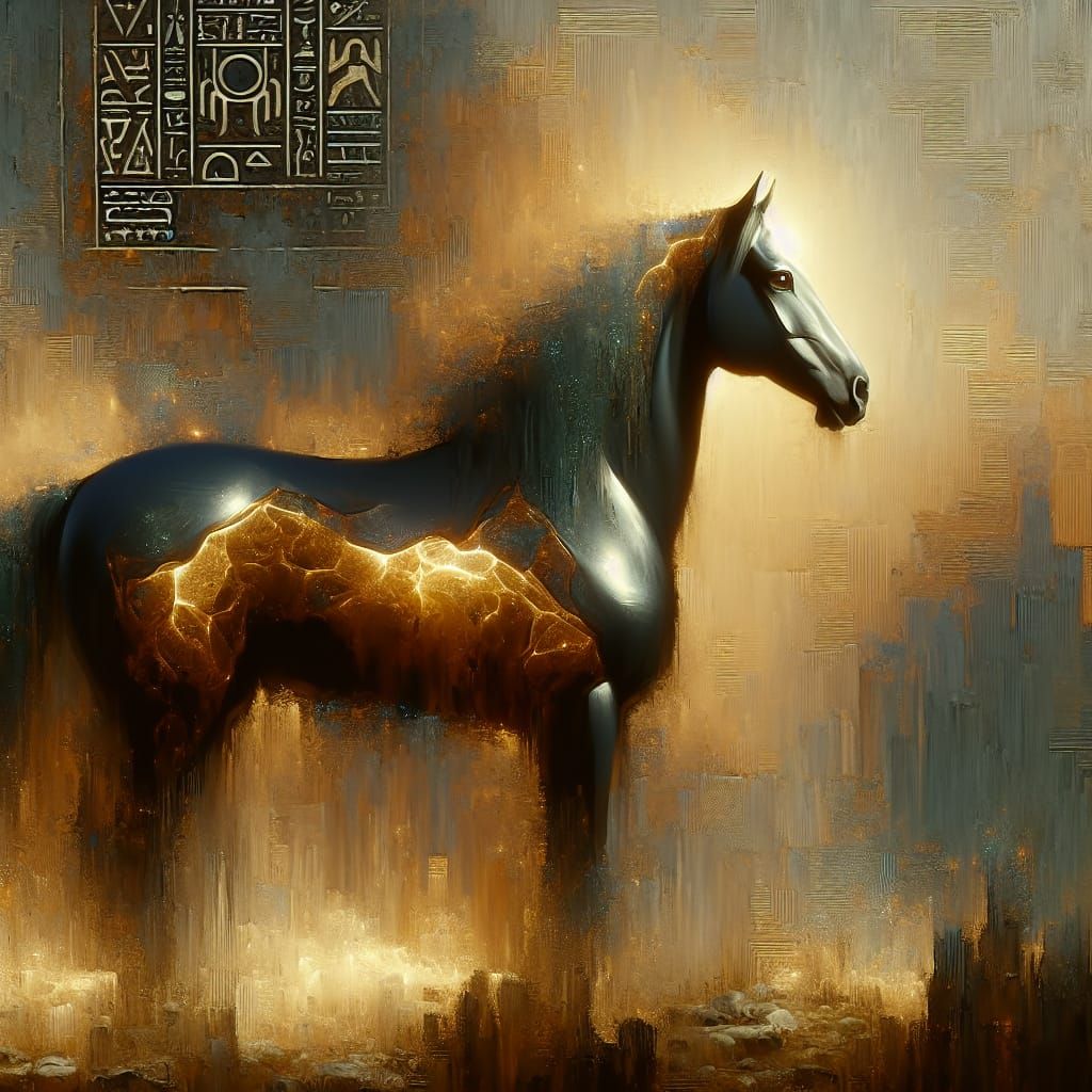 Majestic Obsidian Horse Oil Painting