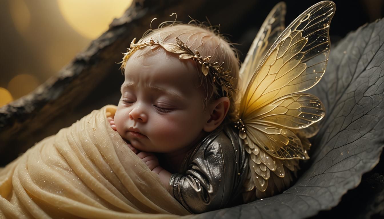 Sleeping Baby Fairy in Teardrop, Cinematic Film Still