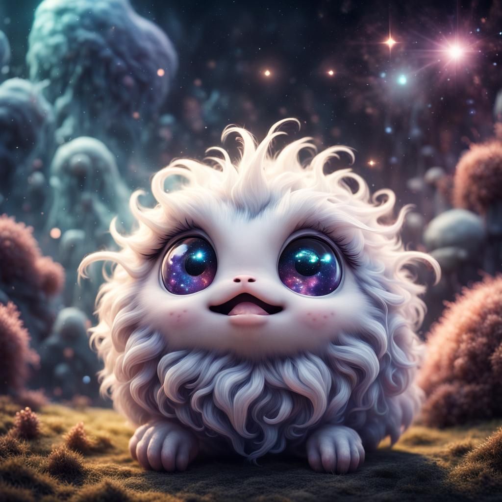 Mystical Galaxy-Eyed Creature: 3D Digital Illustration