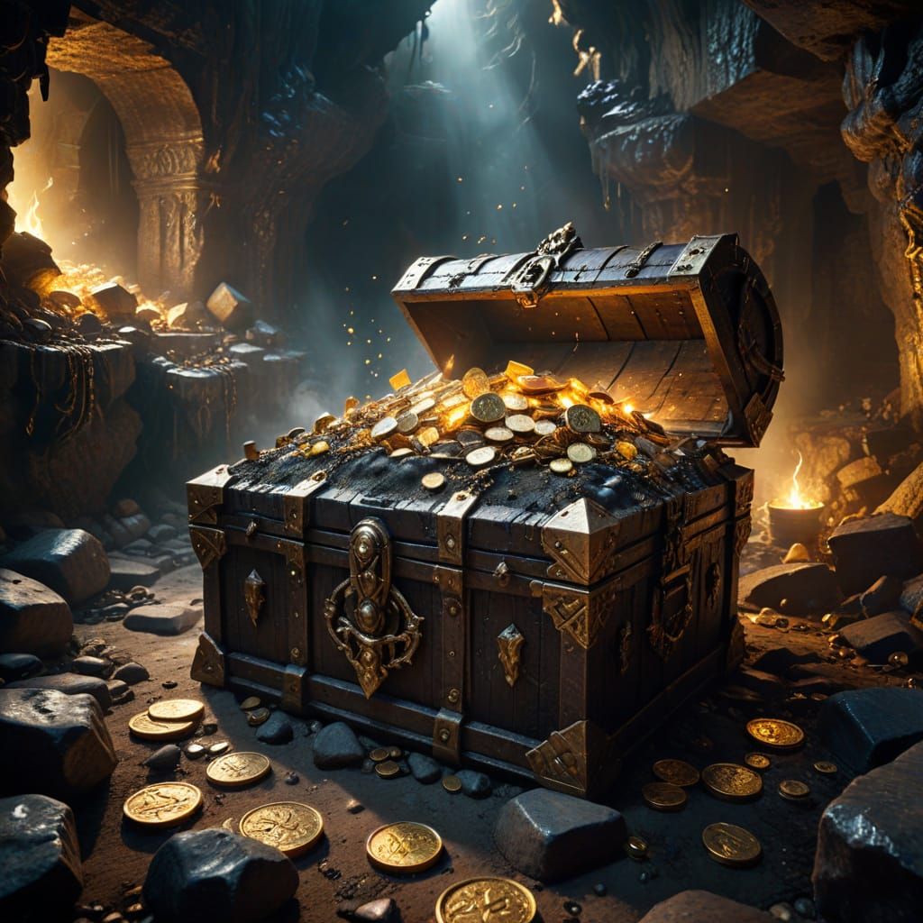Ancient Treasure Chest in Dark Fantasy Cavern