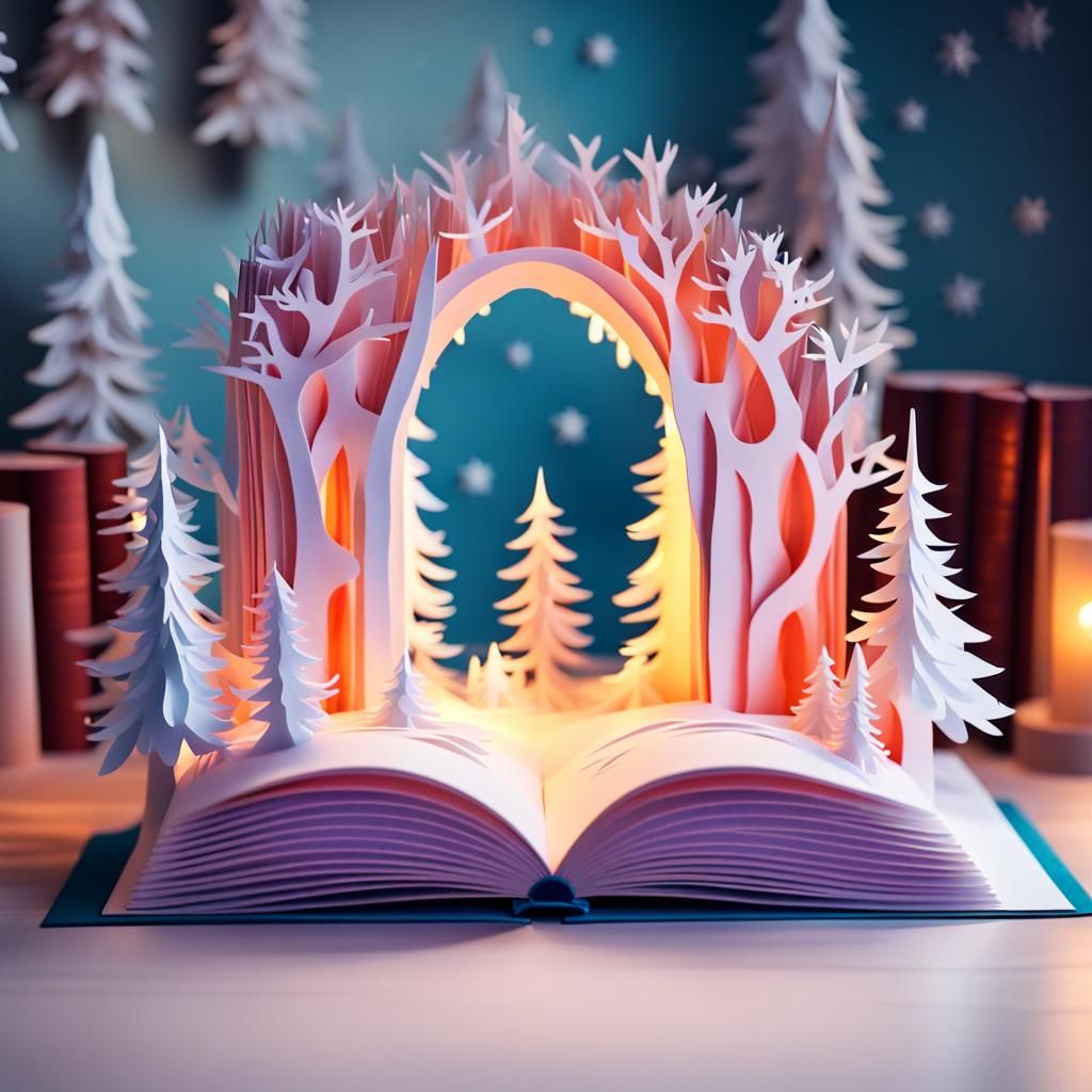 Fantasy Winter Portal in Kirigami Book Scene