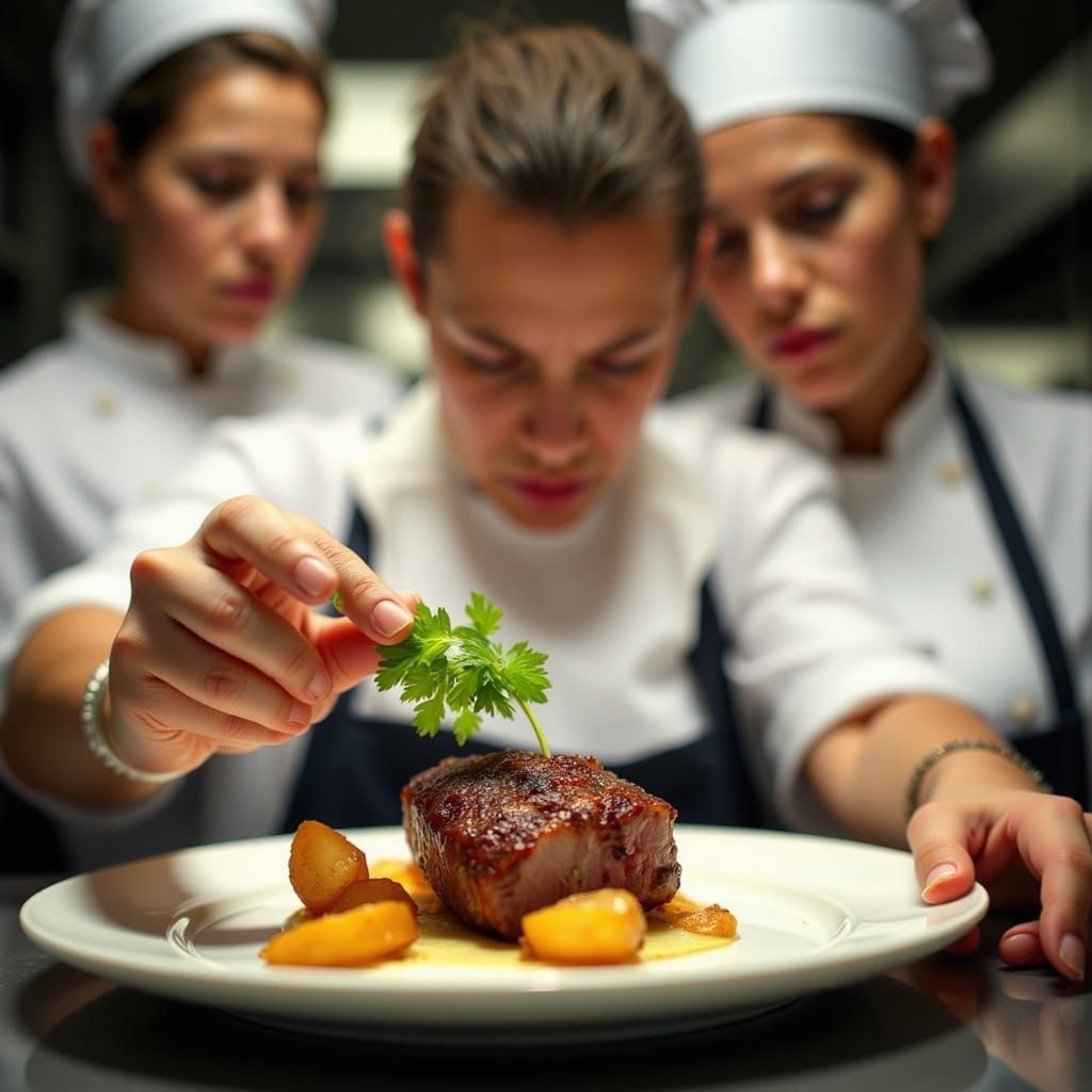Chef's Delicate Touch in a Hyper-Realistic Kitchen