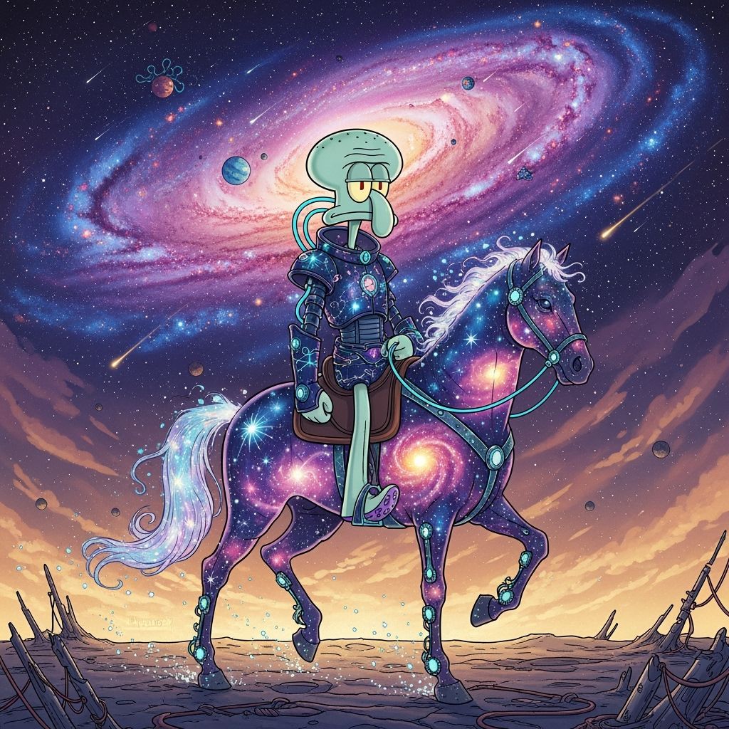 Squidward Tentacles as Cosmic Herald, Retro-Futuristic Art