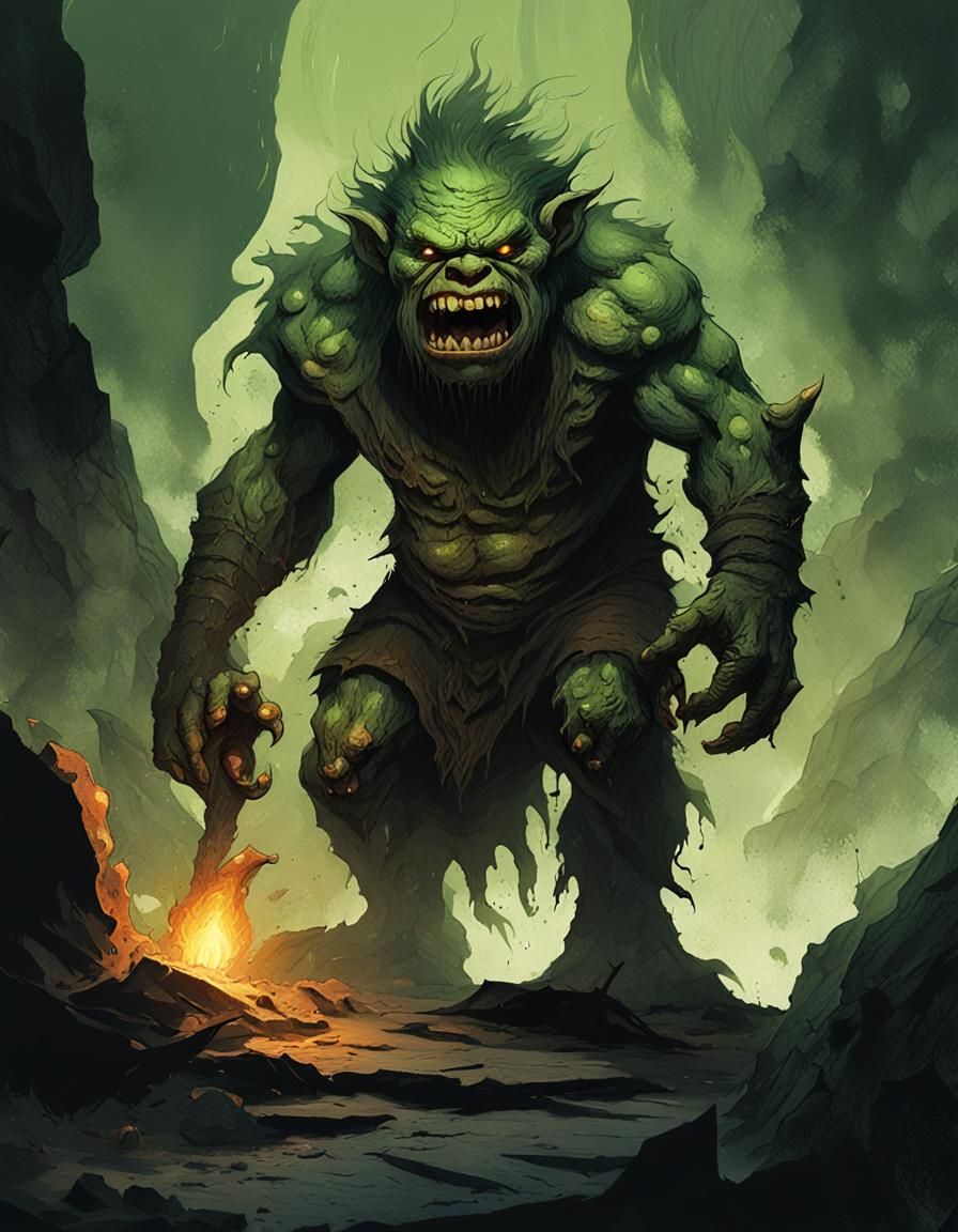 High Fantasy Troll Emerging from Shadows